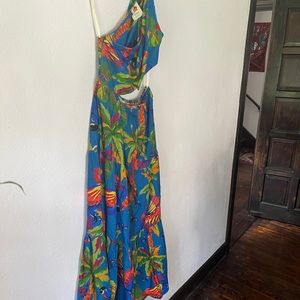 NWT FARM Rio The Blue Sunny Day one shoulder maxi dress